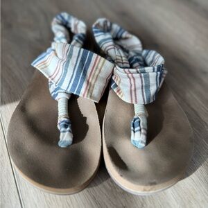 Sanuk Women's Striped Sandals - Blue and Tan - Size 6